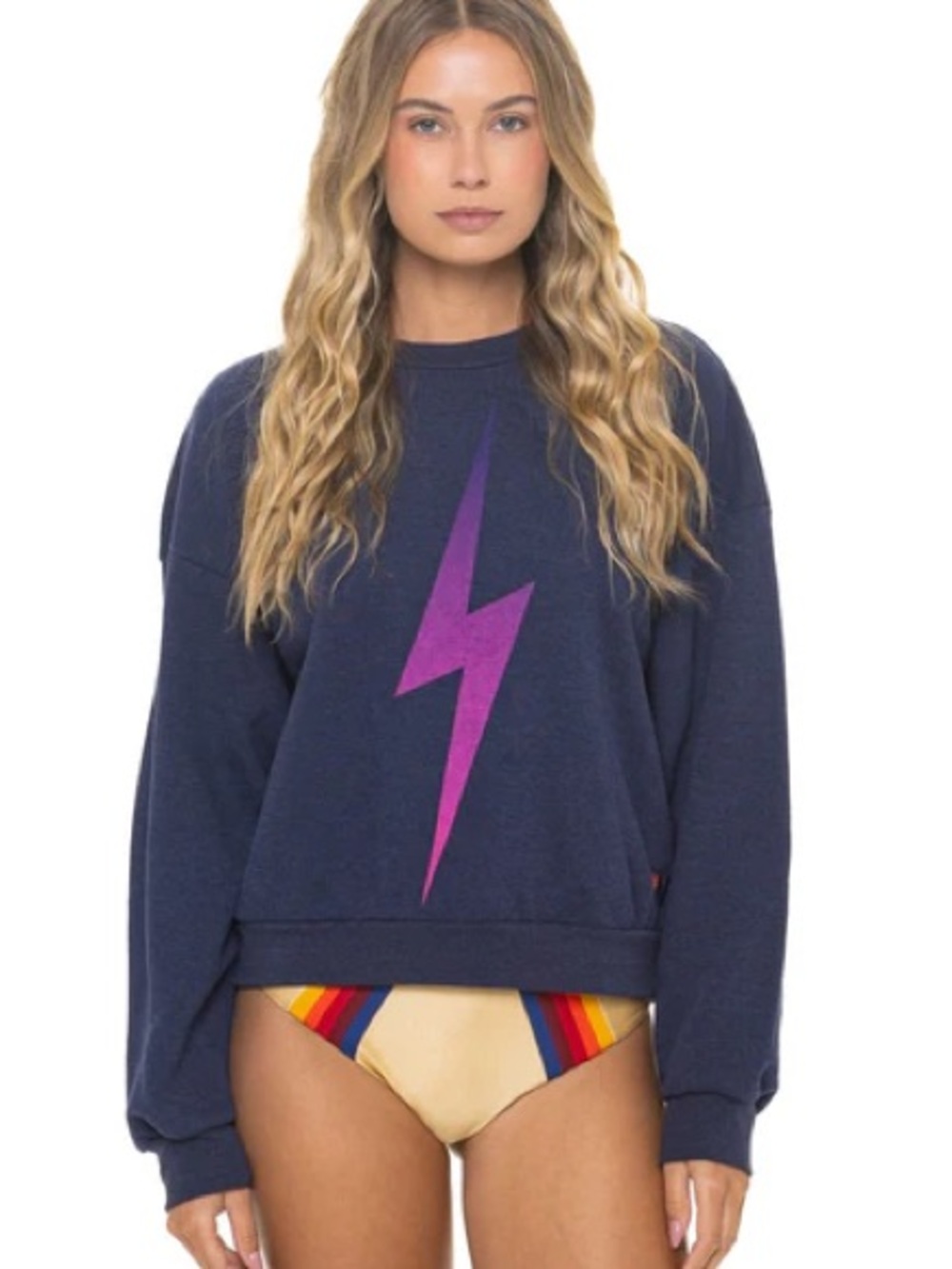 Aviator Nation Navy Sweatshirt with Purple Lightning Bolt